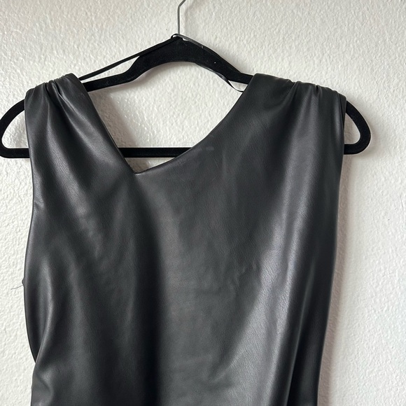 ZARA Black Faux Leather Assymetric Sleeveless Cinched Medium Dress BNWT - Picture 5 of 12